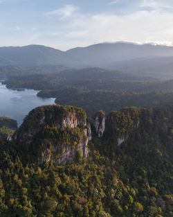 High angle view of mountains against sky