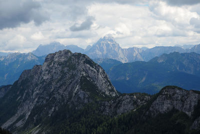 Scenic view of mountains against cloudy sky