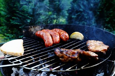 Meat on barbecue grill