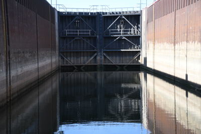 Reflection of building in water