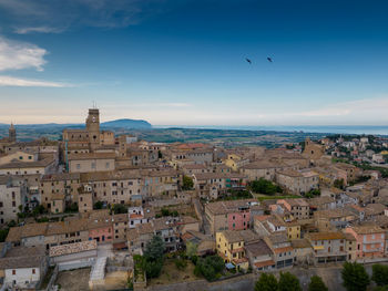 High angle view of townscape against sky