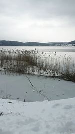 Scenic view of frozen lake against sky