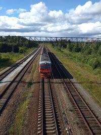 High angle view of train against sky