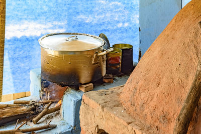 Wood burning stove on a brazilian rustic kitchen