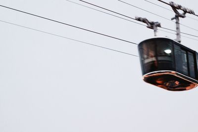 Low angle view of electricity pylon against clear sky