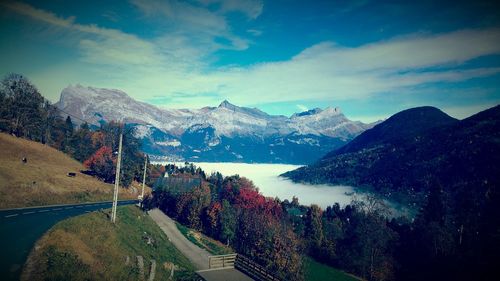 Scenic view of mountains against sky