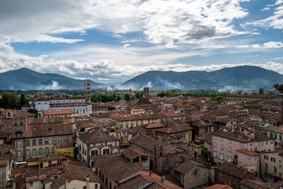 High angle view of townscape against sky
