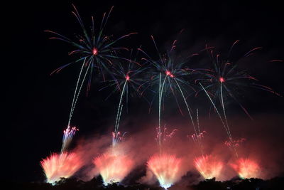 Low angle view of firework display at night