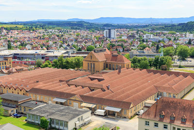 High angle view of townscape against sky