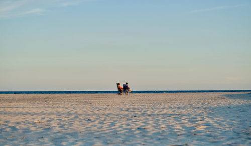 People on shore against sky in the beach