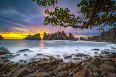 Scenic view of sea against sky during sunset