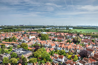 High angle view of townscape against sky