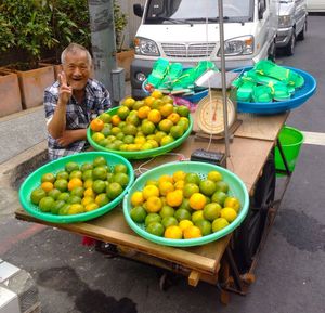 Fruits for sale at market stall