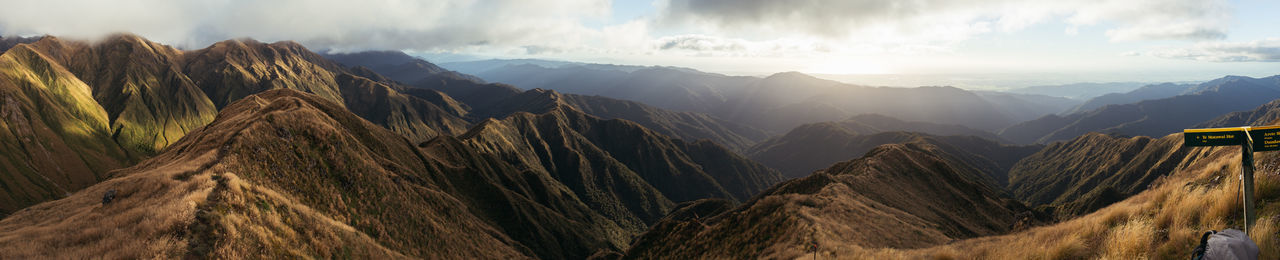 Panoramic view of mountain range against sky