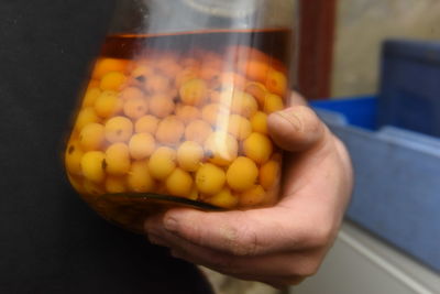 Close-up of man holding fruits