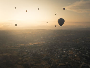 Aerial view of hot air balloon against sky