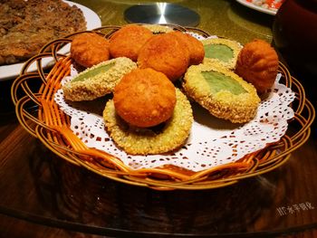 High angle view of food in plate on table