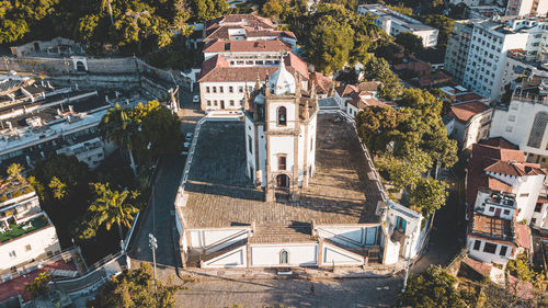 High angle view of buildings in town