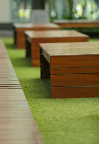 Close-up of bench on table