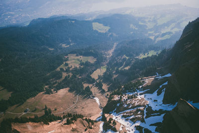 High angle view of mountains against sky