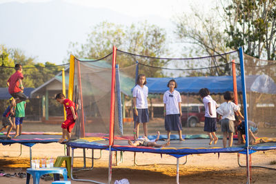 Group of people playing soccer