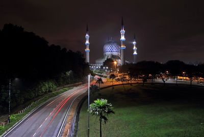 Light trails on road at night