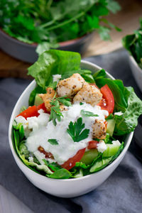 Close-up of salad in plate on table