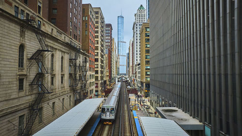 High angle view of buildings in city