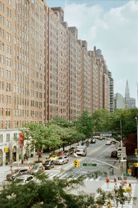 View of city street and buildings