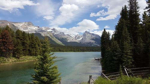 Scenic view of lake against cloudy sky