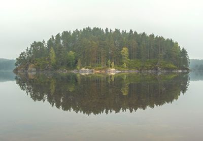 Scenic view of lake by trees against sky