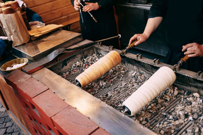 High angle view of man preparing food