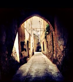 Narrow alley in old tunnel