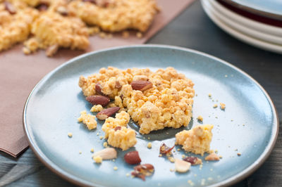 High angle view of breakfast served in plate