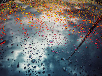 High angle view of raindrops on sky