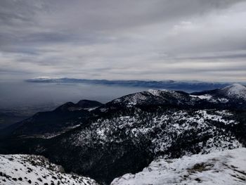 Scenic view of snowcapped mountains against sky