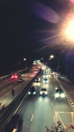 Traffic on road at night