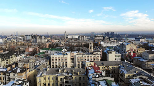 High angle view of cityscape against sky