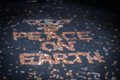 High angle view of text on table