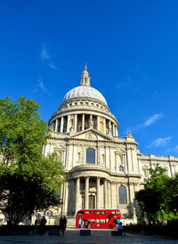 Low angle view of building against blue sky