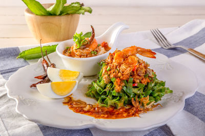 Close-up of food in plate on table