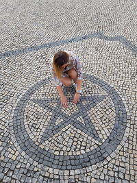 High angle view of woman on street