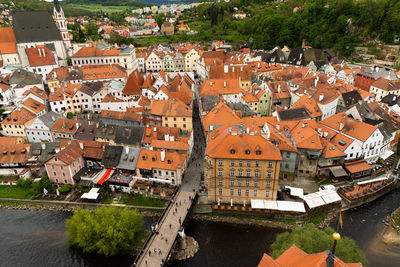 High angle view of buildings in city