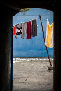 Clothes drying on beach