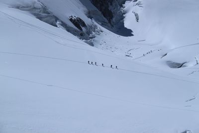High angle view of snow covered land