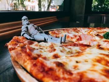 Close-up of pizza on table