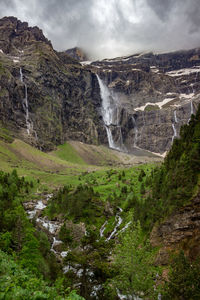 Scenic view of the gavarnie cirque in the french pyrenees with dramtic sky in the background