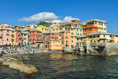 View of the old fishing village on the shore of the italian riviera, boccadasse, genoa, liguria