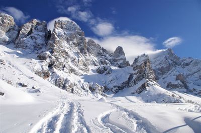 Scenic view of snow mountains against sky