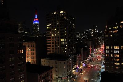 Illuminated cityscape at night